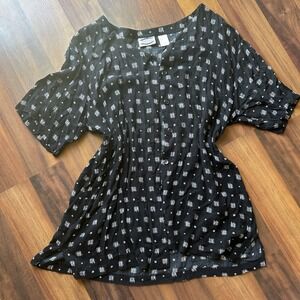 Vintage Women's Whimsi Goth Black Patterned Button Down‎ 18W